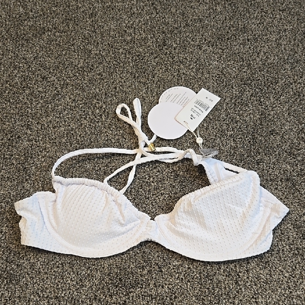NWT PQ Women White Textured Underwear Bikini Top Sz S